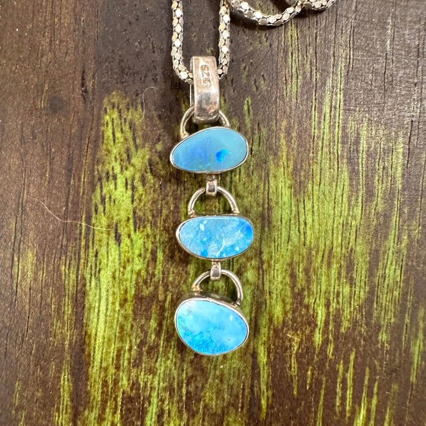 Sterling Silver Natural Boulder Opal Stoplight Necklace