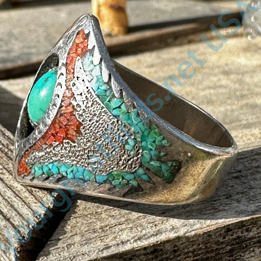 Sterling Silver Navajo Ring Turquoise Shiprock Mosaic Size 13 Ring