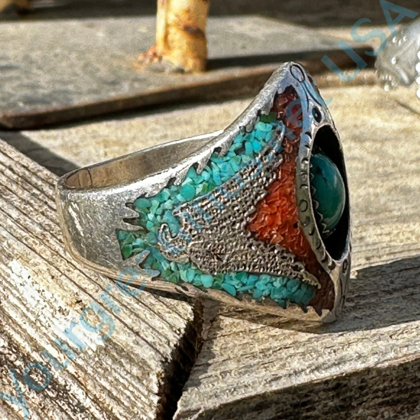 Sterling Silver Navajo Ring Turquoise Shiprock Mosaic Size 13 Ring