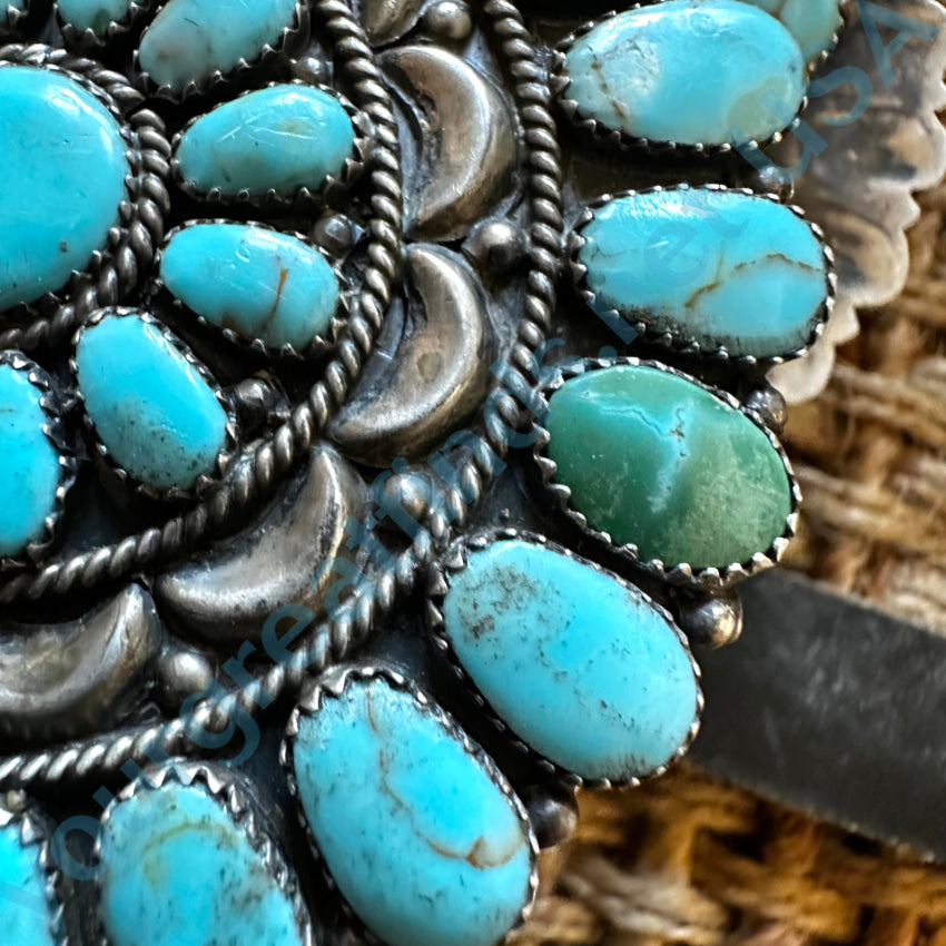 Sterling Silver Navajo Turquoise Cluster Concho Belt on Leather