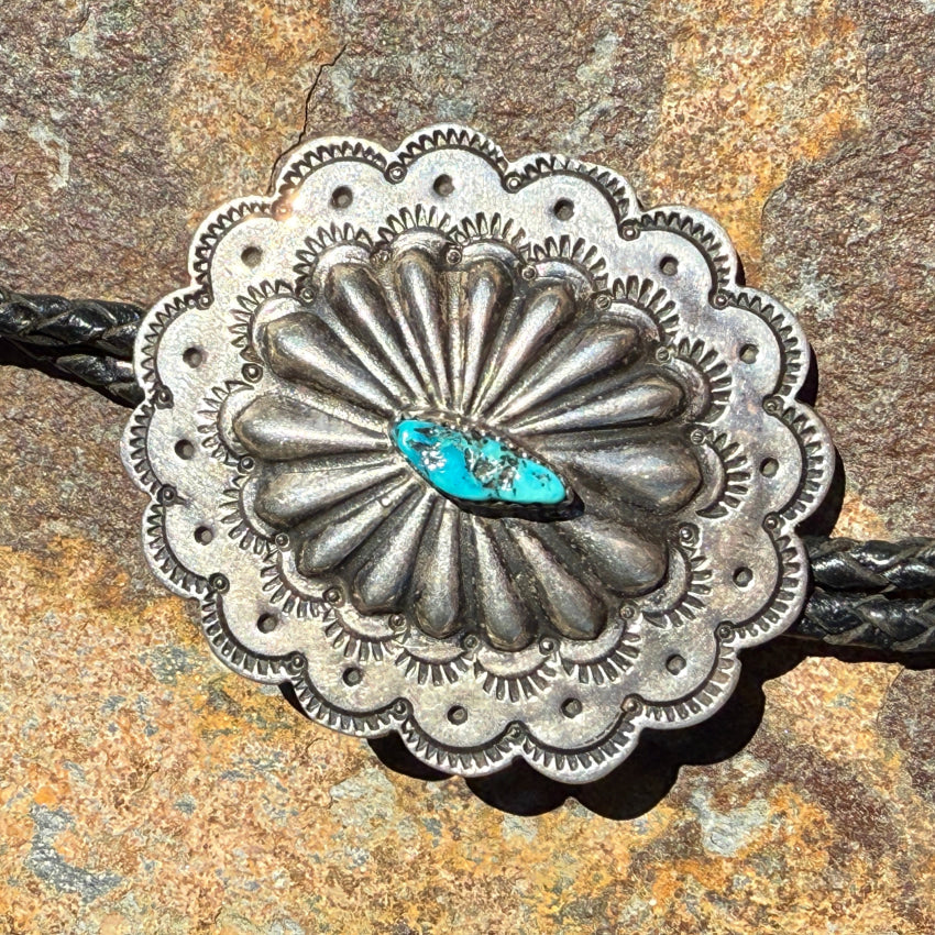 Sterling Silver Navajo Turquoise Concho Bolo Tie bolo tie