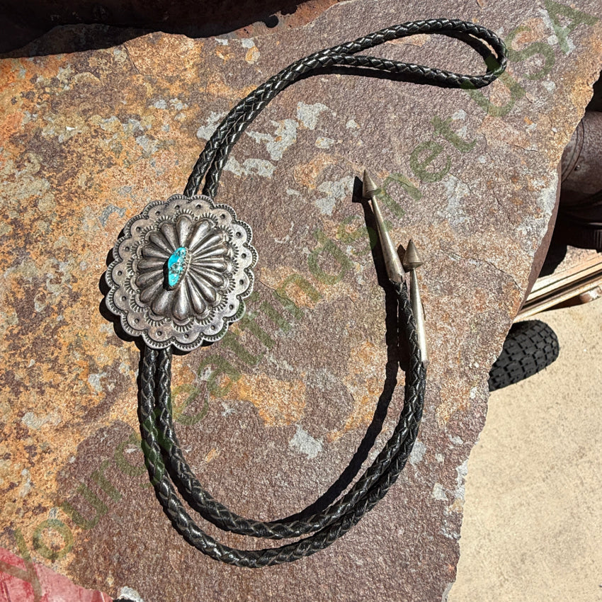 Sterling Silver Navajo Turquoise Concho Bolo Tie bolo tie