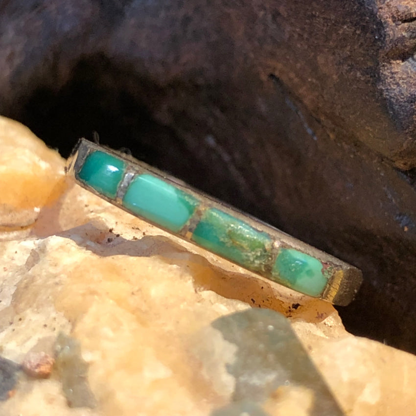 Sterling Silver Navajo Turquoise Inlay Row Ring Size 6.5 Ring