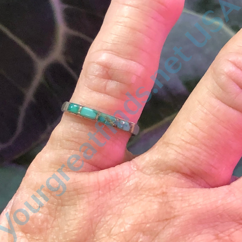 Sterling Silver Navajo Turquoise Inlay Row Ring Size 6.5 Ring