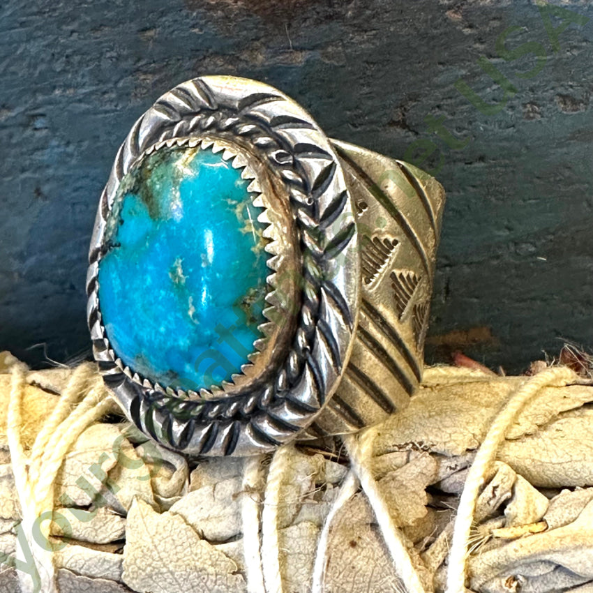 Sterling Silver Navajo Turquoise Ring George Phillips Size 12 1/2