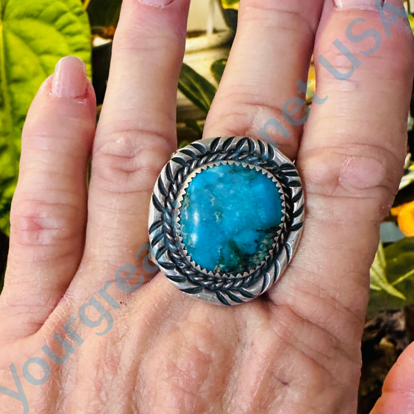 Sterling Silver Navajo Turquoise Ring George Phillips Size 12 1/2