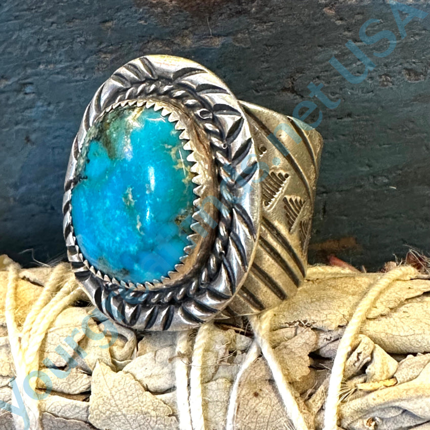 Sterling Silver Navajo Turquoise Ring George Phillips Size 12 1/2