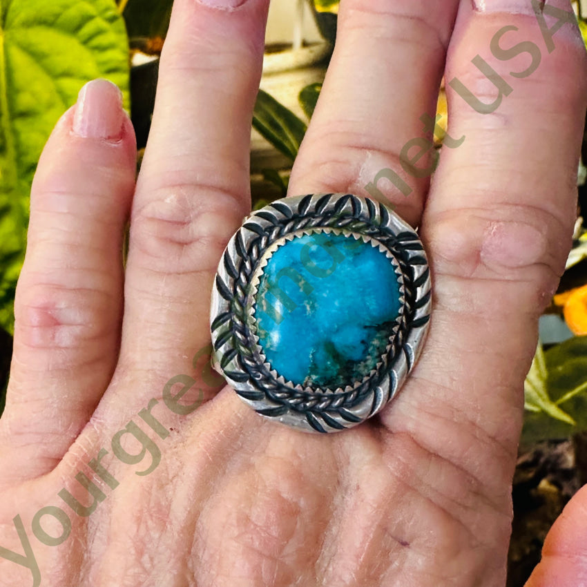 Sterling Silver Navajo Turquoise Ring George Phillips Size 12 1/2