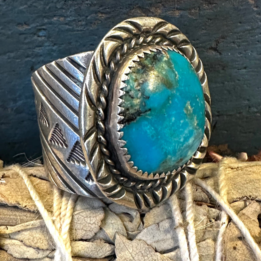 Sterling Silver Navajo Turquoise Ring George Phillips Size 12 1/2