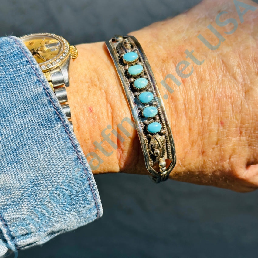 Sterling Silver Navajo Turquoise Row Bracelet Bracelet