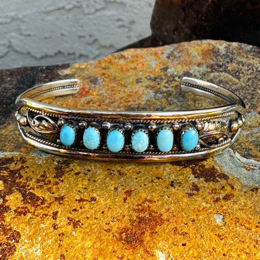 Sterling Silver Navajo Turquoise Row Bracelet Bracelet