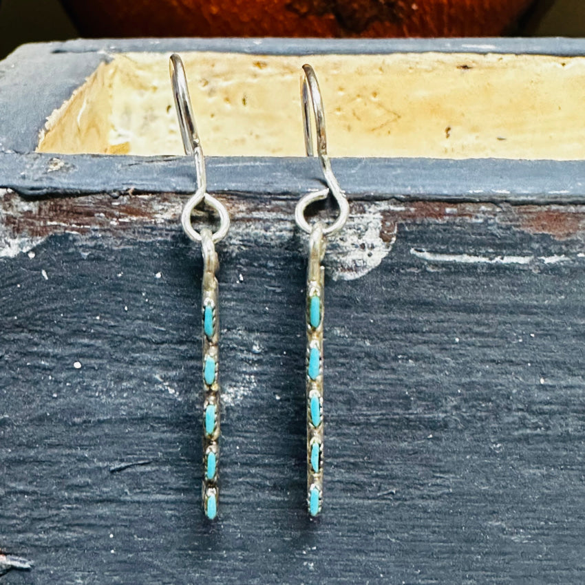 Sterling Silver Needlepoint Turquoise Stick Pierced Earrings Earrings