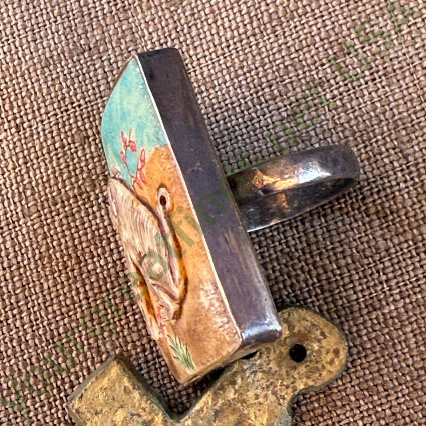 Sterling Silver Old Chinese Export Year of the Monkey Ring 8 ring