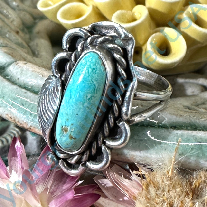 Sterling Silver One Feather Ring Pale Blur Turquoise Size 6 M. Weahkee