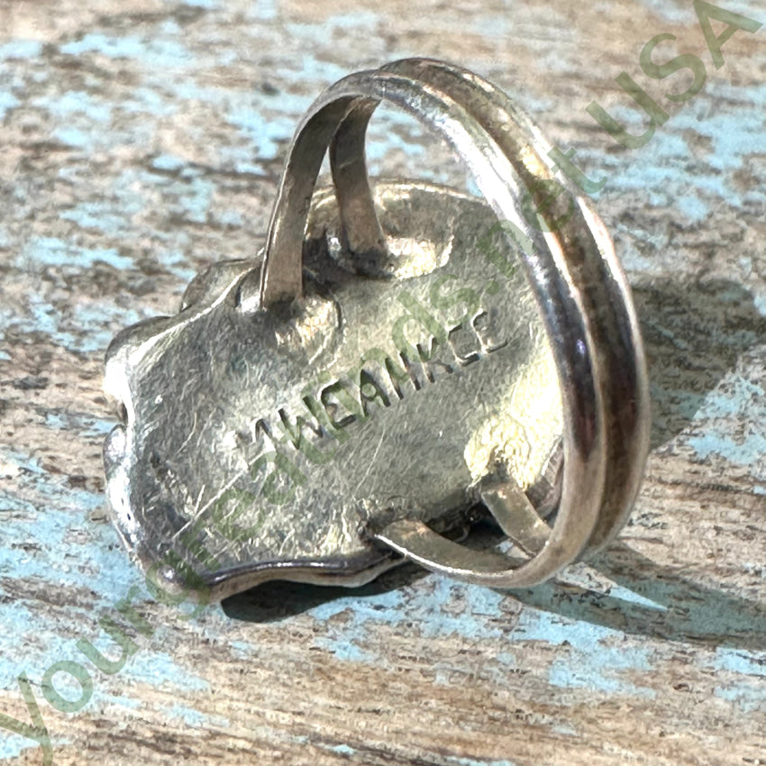 Sterling Silver One Feather Ring Pale Blur Turquoise Size 6 M. Weahkee