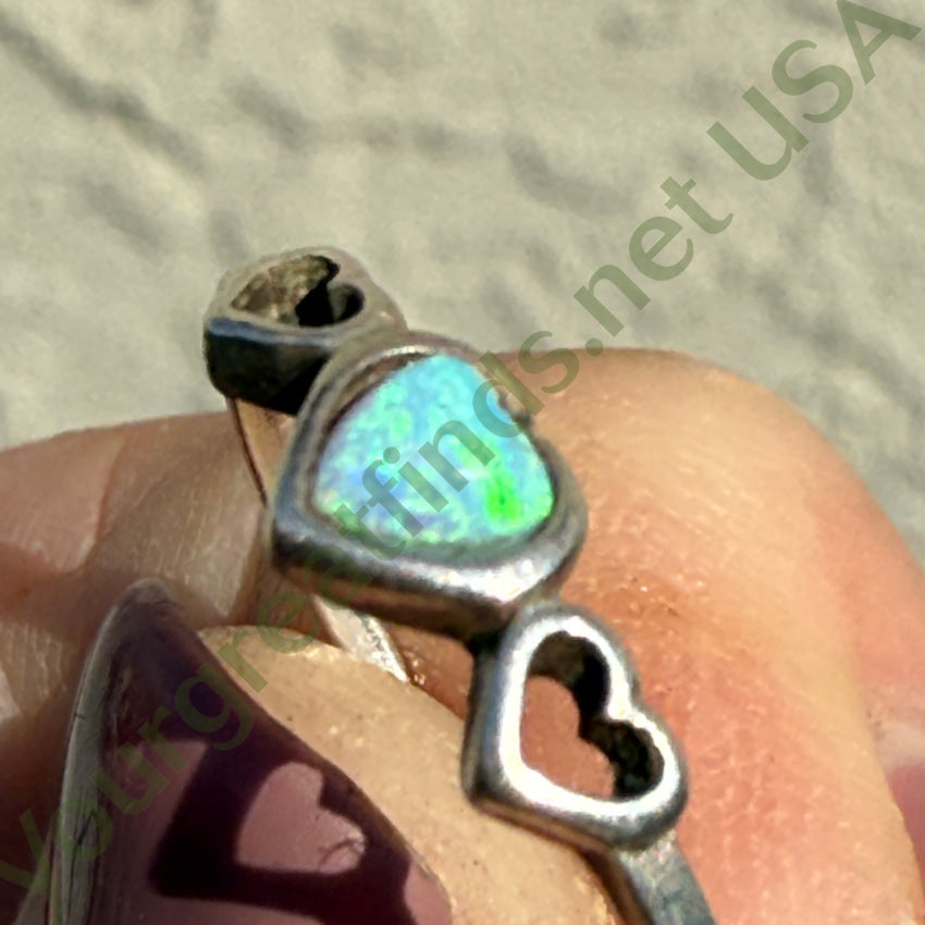 Sterling Silver & Opal Heart Ring Size 9 1/4 ring