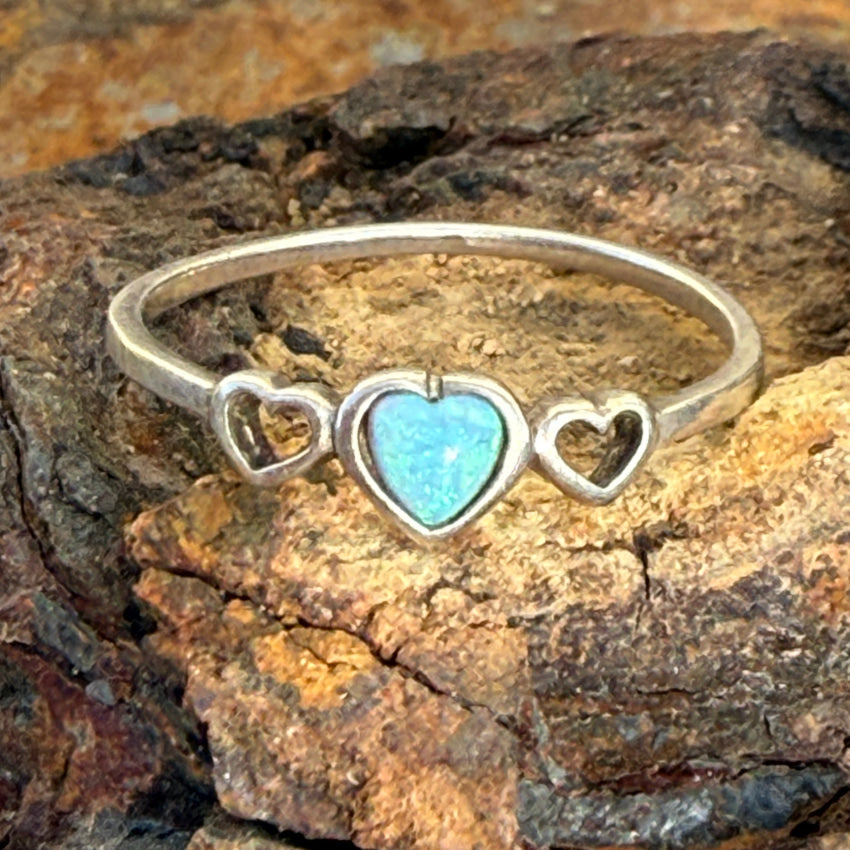 Sterling Silver & Opal Heart Ring Size 9 1/4 ring