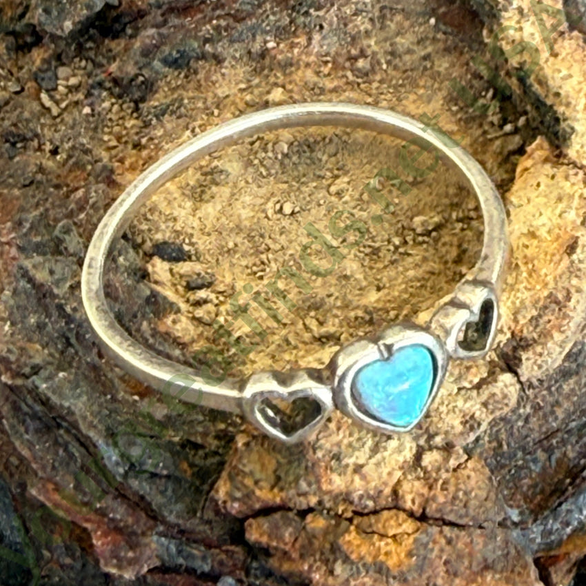 Sterling Silver & Opal Heart Ring Size 9 1/4 ring