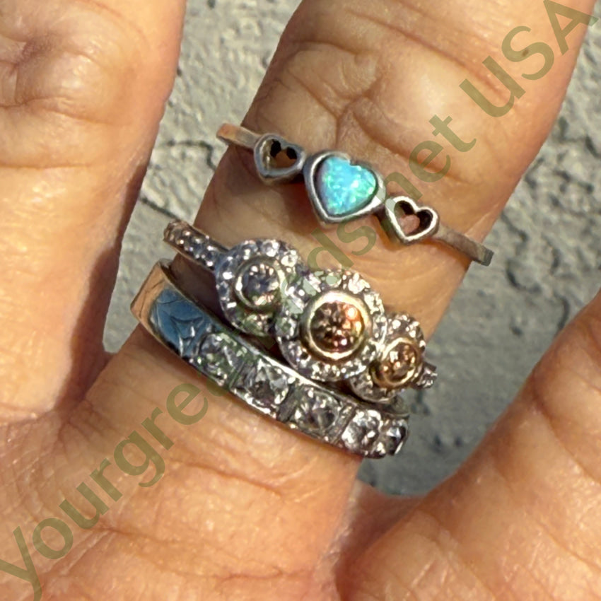 Sterling Silver & Opal Heart Ring Size 9 1/4 ring