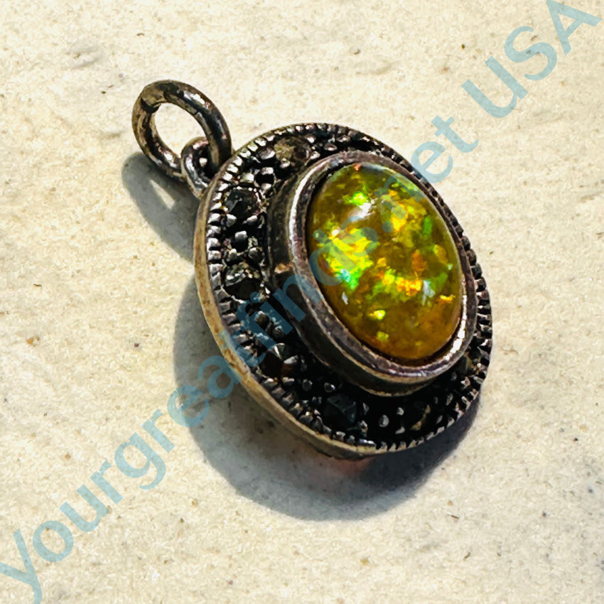 Sterling Silver Opal & Marcasite Small Pendant Pendant