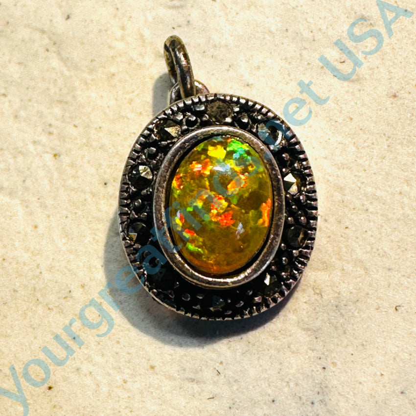 Sterling Silver Opal & Marcasite Small Pendant Pendant