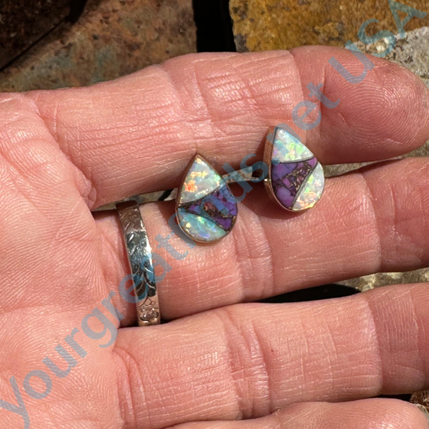 Sterling Silver Opal & Mojave Purple Turquoise Pierced Post Stud Earrings Earrings