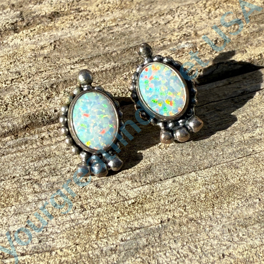 Sterling Silver & Opal Pierced Post Stud Earrings Earrings