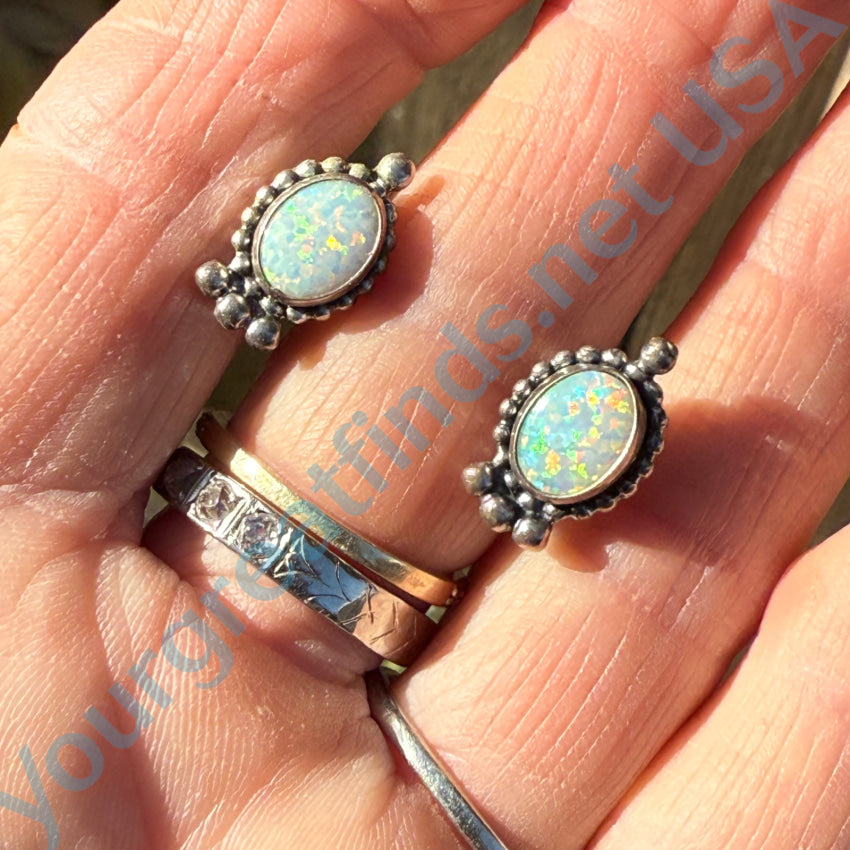 Sterling Silver & Opal Pierced Post Stud Earrings Earrings