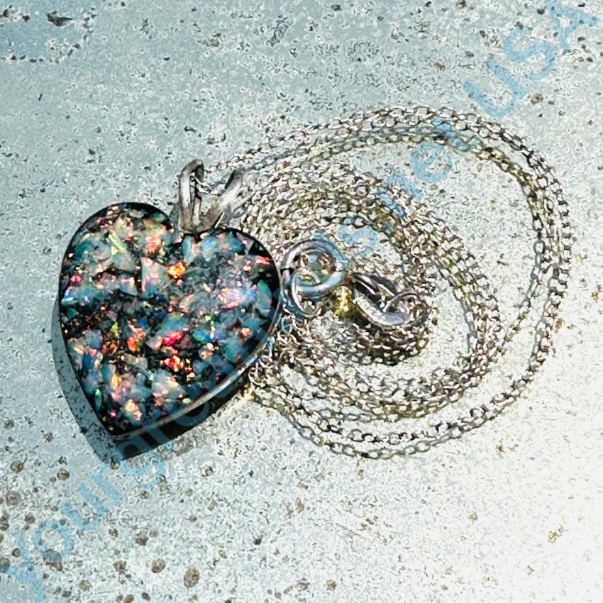 Sterling Silver Opal Shard Mosaic Heart Necklace