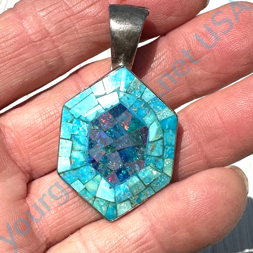 Sterling Silver Opal & Turquoise Chip Mosaic Enhancer Pendant Jay King Earrings