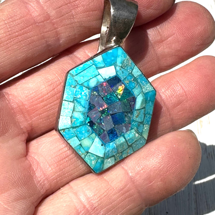 Sterling Silver Opal & Turquoise Chip Mosaic Enhancer Pendant Jay King Earrings