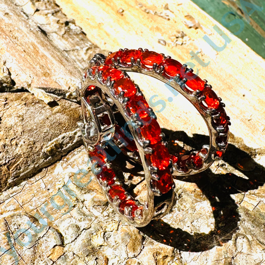 Sterling Silver & Orange Garnet Hoop Earrings Earrings