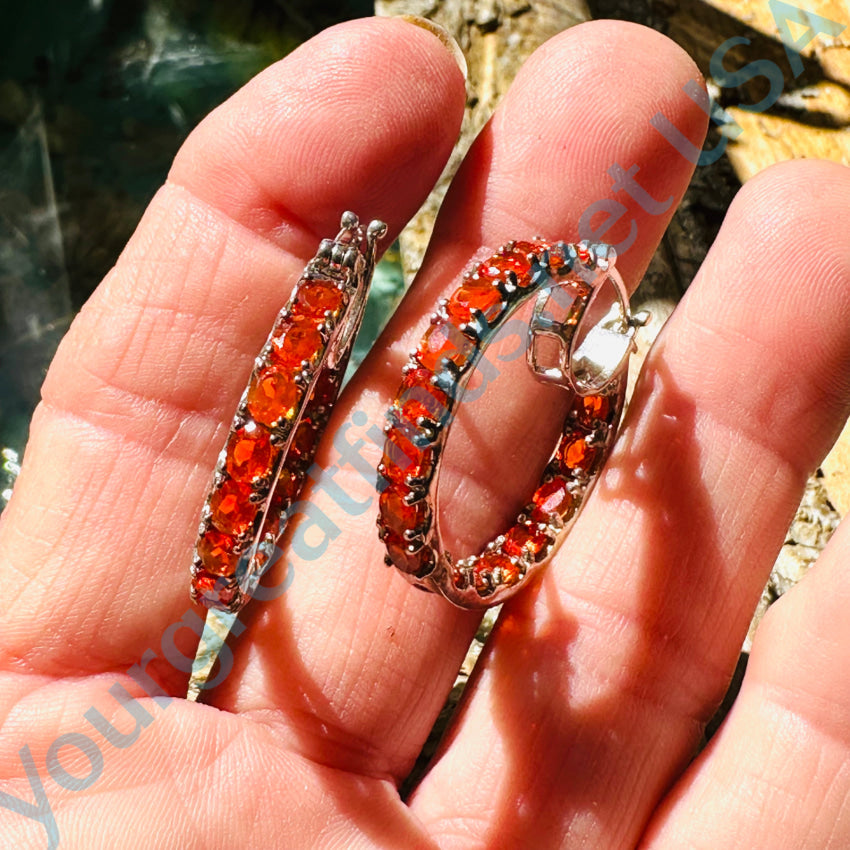 Sterling Silver & Orange Garnet Hoop Earrings Earrings