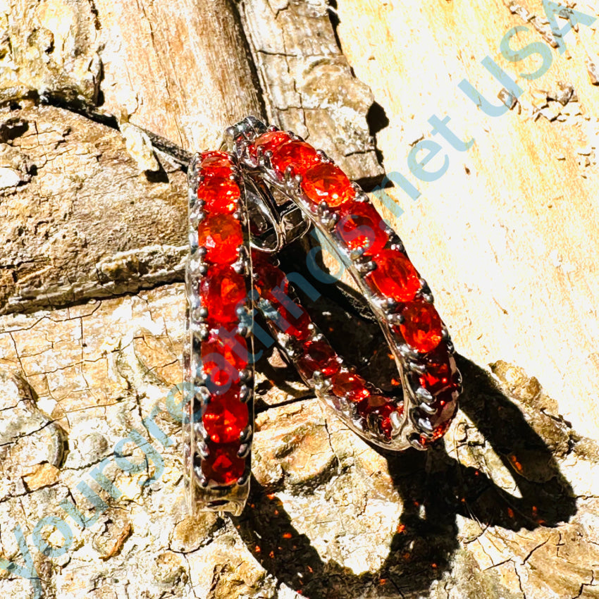 Sterling Silver & Orange Garnet Hoop Earrings Earrings