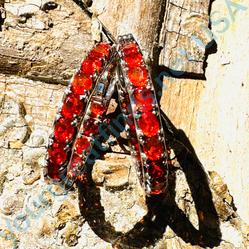 Sterling Silver & Orange Garnet Hoop Earrings Earrings