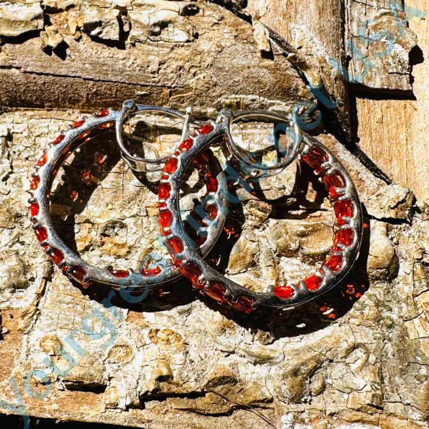 Sterling Silver & Orange Garnet Hoop Earrings Earrings