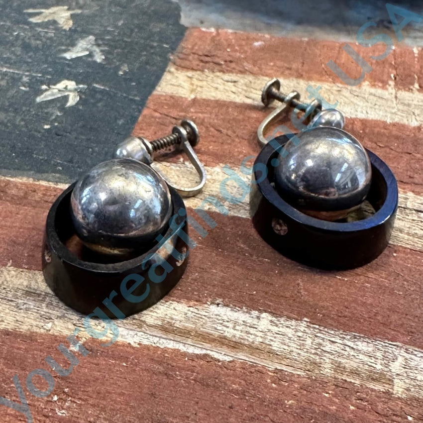 Sterling Silver Orb & Horn Ring Earrings Screw Back