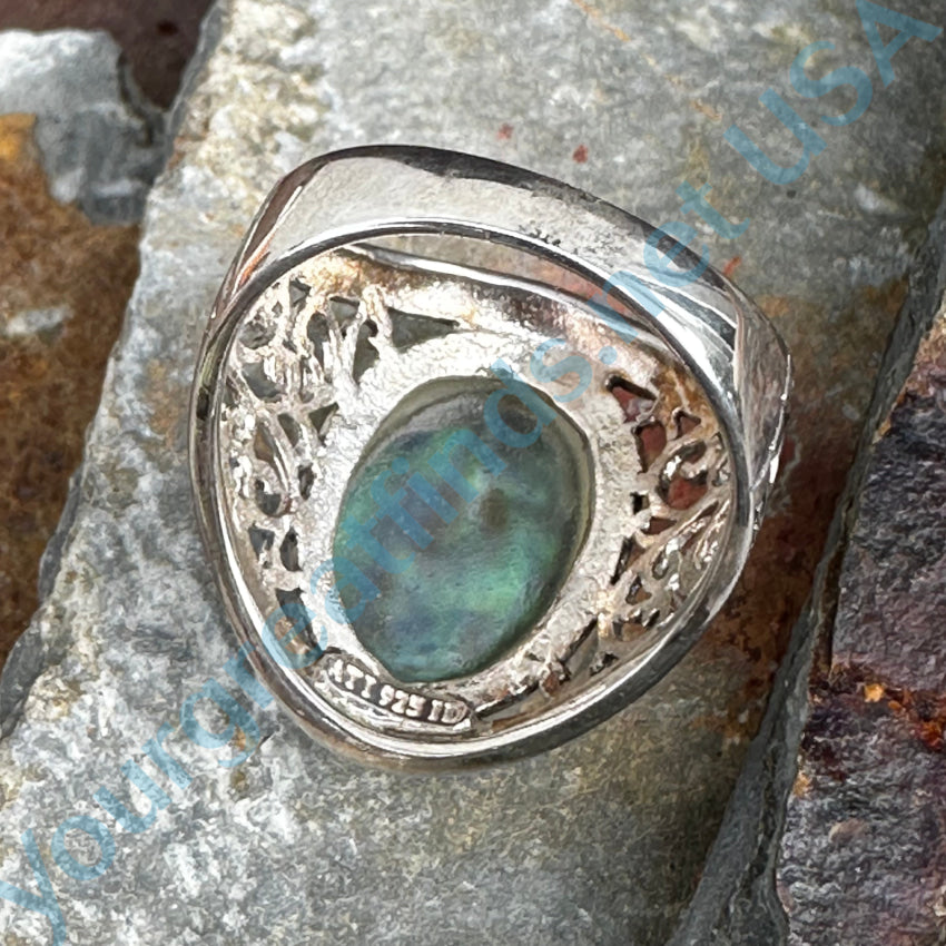 Sterling Silver & Paua Abalone Signet Ring Size 9 1/4 Ring