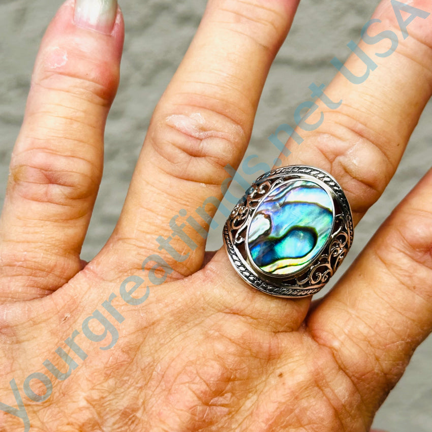 Sterling Silver & Paua Abalone Signet Ring Size 9 1/4 Ring