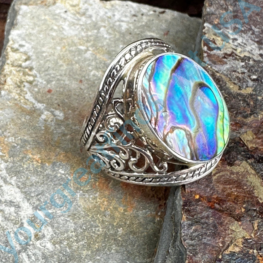 Sterling Silver & Paua Abalone Signet Ring Size 9 1/4 Ring