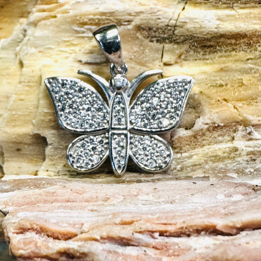 Sterling Silver & Pavé Cubic Zirconia Butterfly Pendant