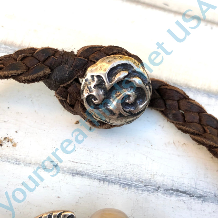 Sterling Silver Pearl & Braided Brown Suede Leather Bracelet Bracelet