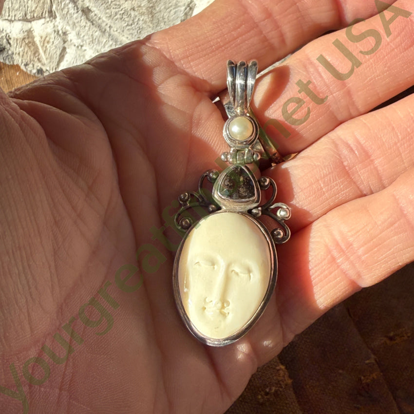 Sterling Silver Pearl Citrine Moon Face Goddess Pendant pendant