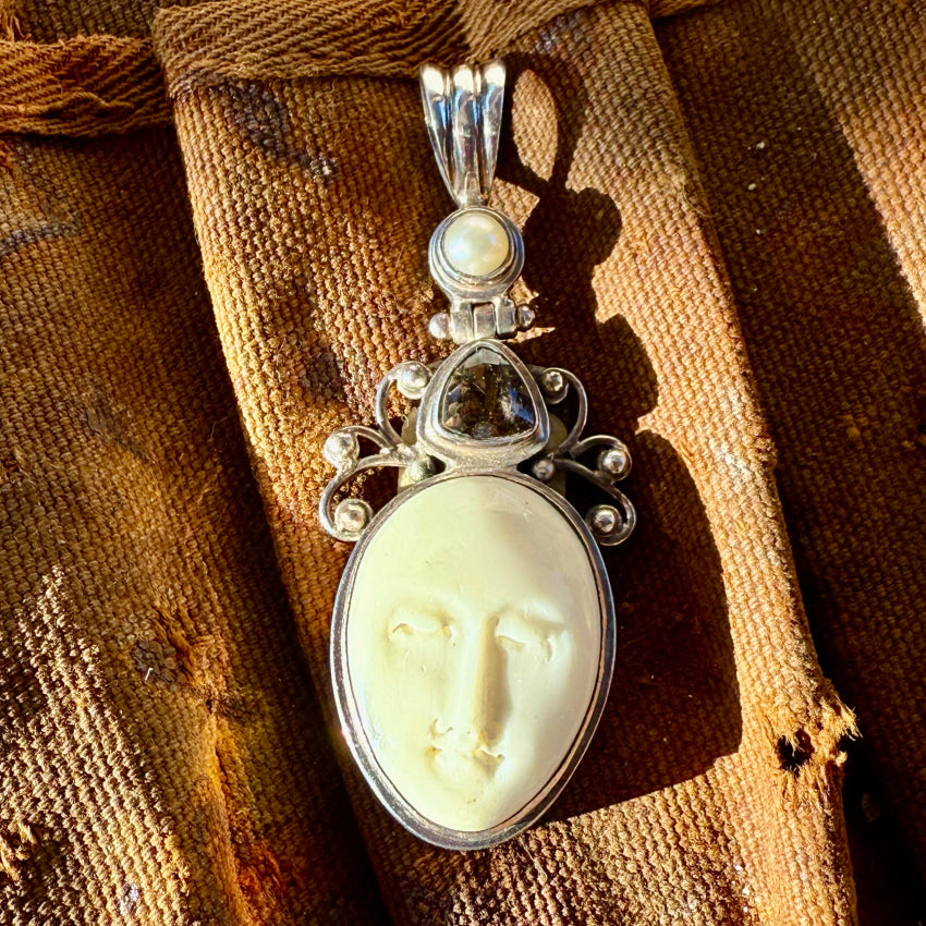 Sterling Silver Pearl Citrine Moon Face Goddess Pendant pendant