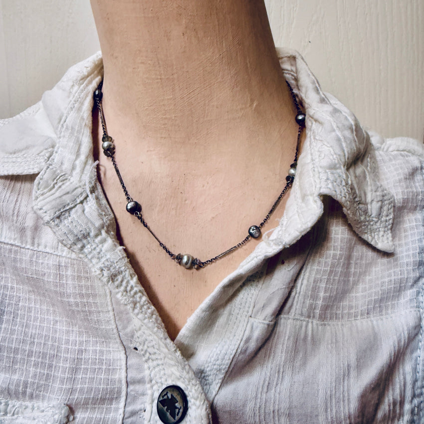 Sterling Silver Pearl & Quartz Bead Choker Necklace necklace