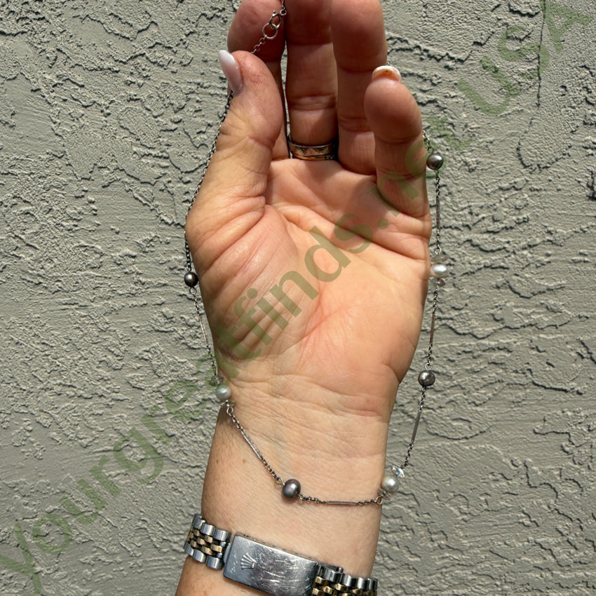 Sterling Silver Pearl & Quartz Bead Choker Necklace necklace