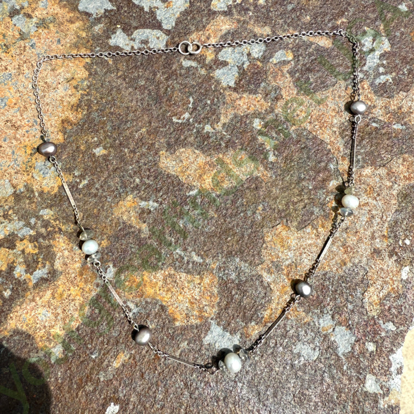 Sterling Silver Pearl & Quartz Bead Choker Necklace necklace