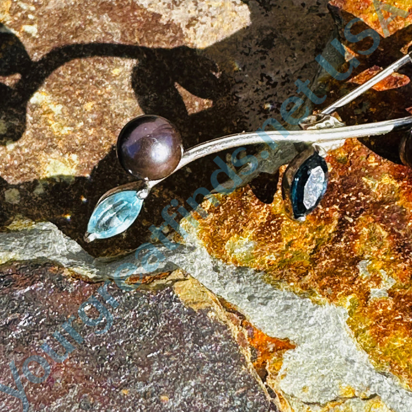 Sterling Silver Pearls & Stones Vine Pin Pin / Brooch