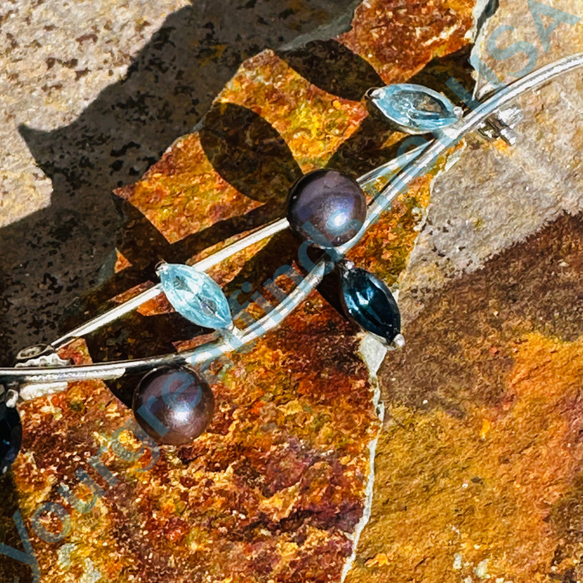Sterling Silver Pearls & Stones Vine Pin Pin / Brooch