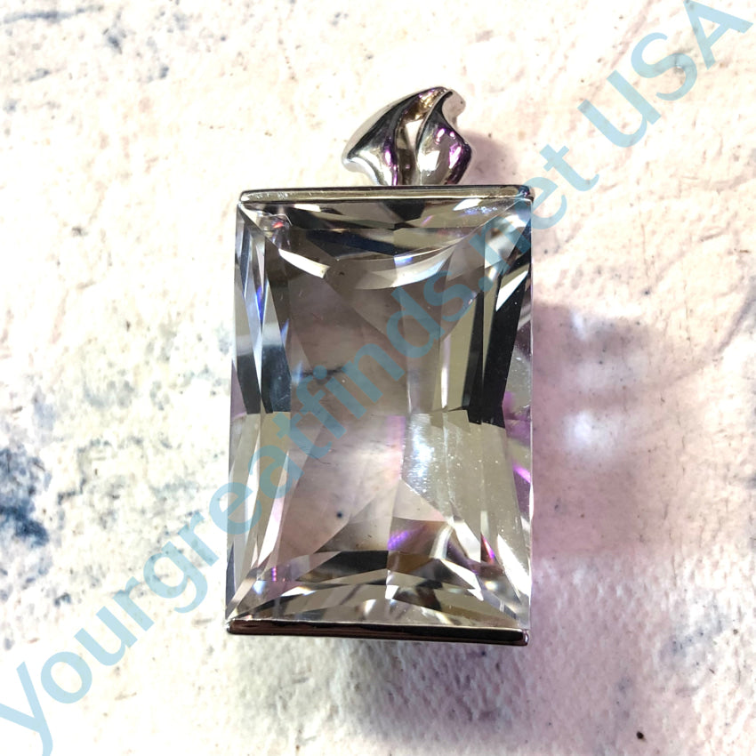 Sterling Silver Pendant 85 Carat Quartz Rock Crystal Stone Pendant